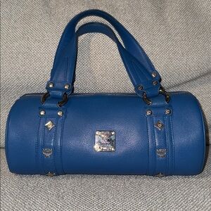 MCM Papillion Pebbled Leather Shoulder Bag in Royal Blue COA